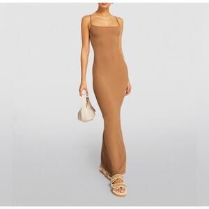 Skims Camel Soft Lounge Long Slip Dress Ribbed Maxi Size Small